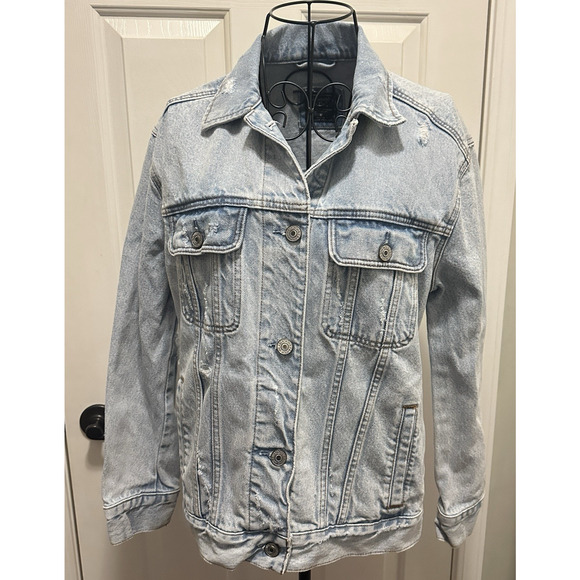 Abercrombie & Fitch Women Distressed Denim Jacket Size M Light Wash 100% Cotton - Picture 2 of 16